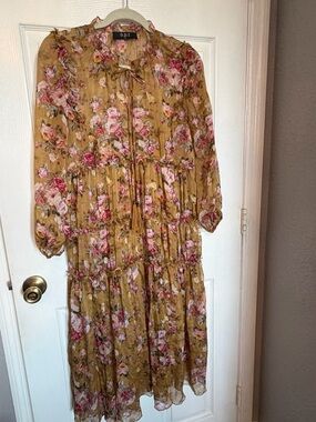 Floral Tiered Midi Dress in Mustard Floral